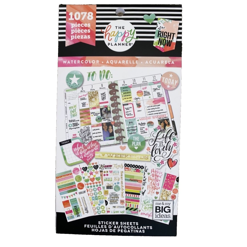 Happy Planner Stickers Watercolor‎ 30 Sheets of 1078 pieces Calendar New